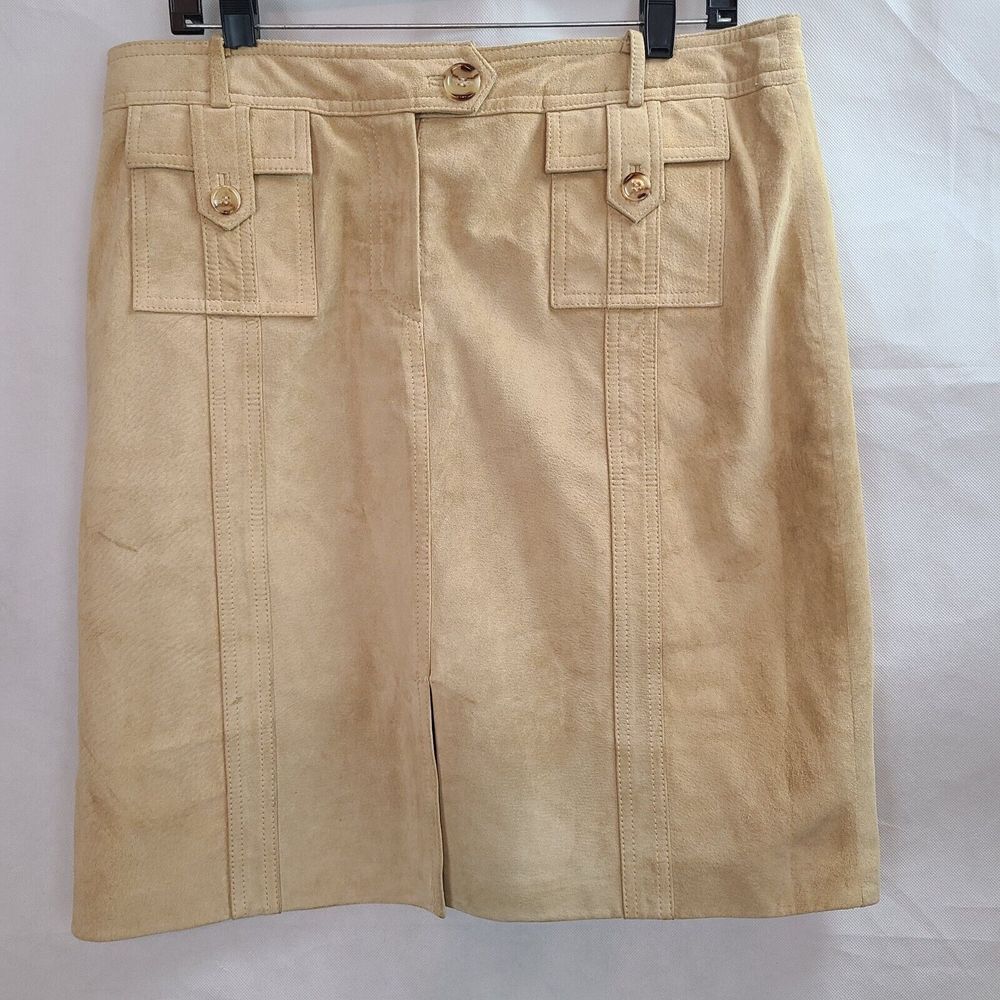 VS2 by VAKKO Women's (12) Carmel Suede Leather Lined Knee Length Pencil Skirt